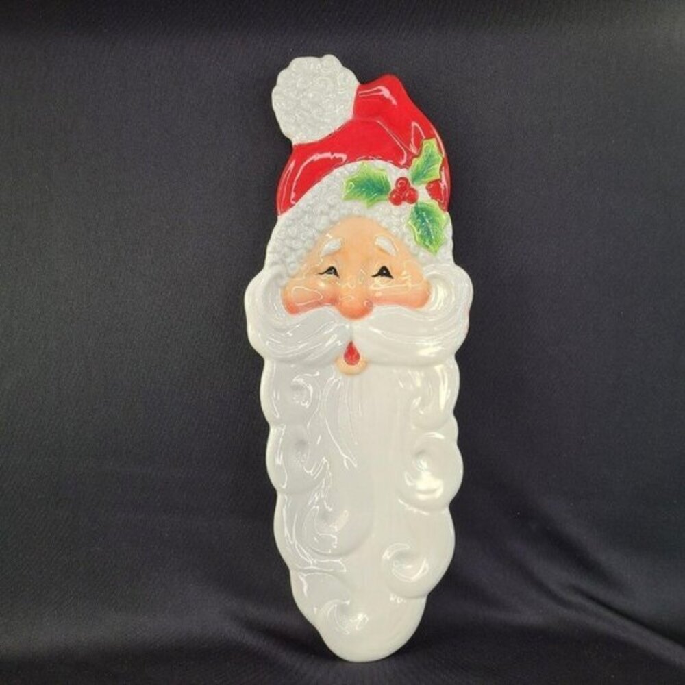 Fitz and Floyd Santa Long Face Snack Therapy Cookie Serving Plate Christmas‎
